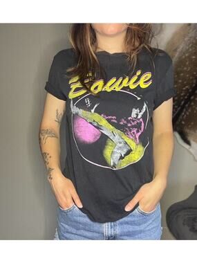 David Bowie Black Tee Diamond Dogs Style w/ Star Studs - Size Small